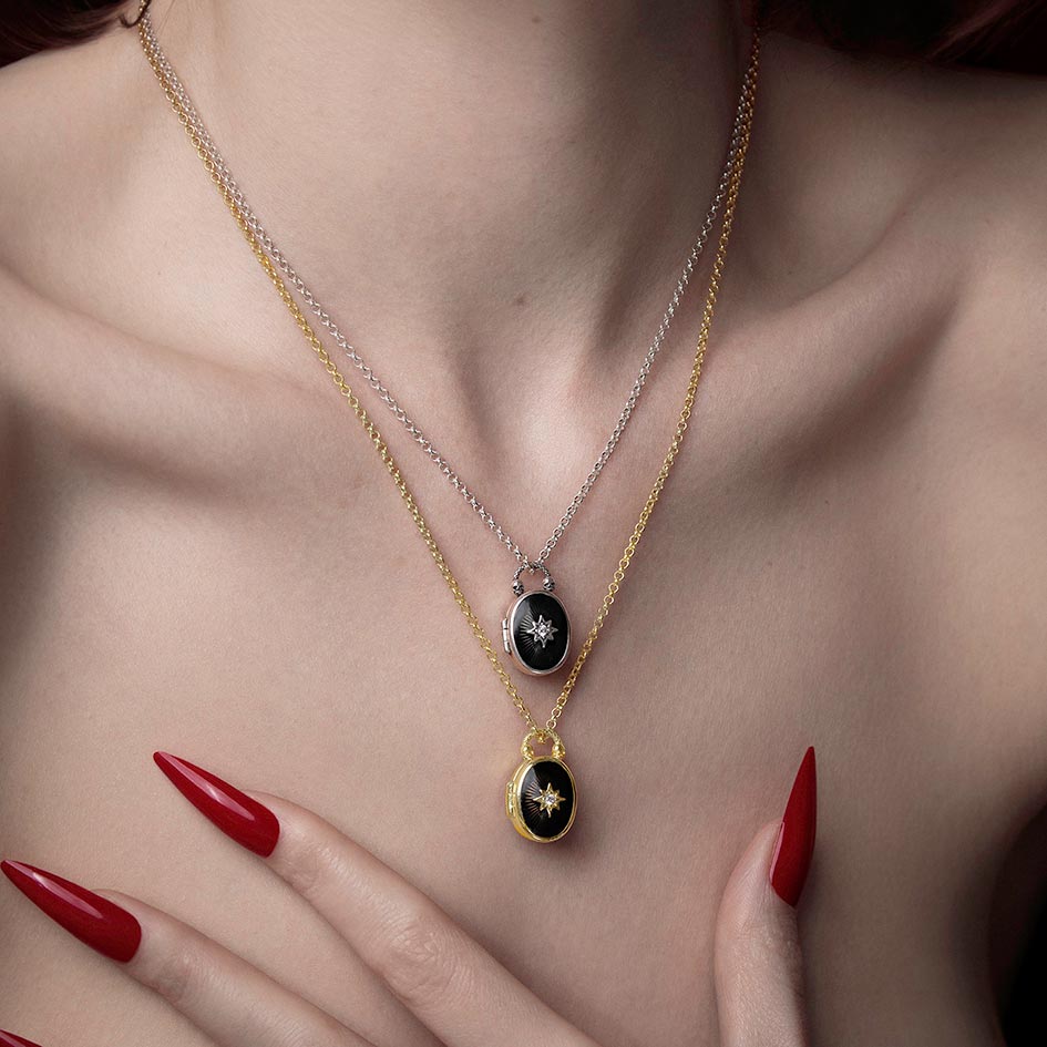 Gold oval gothic red locket georgian inspired skull necklace