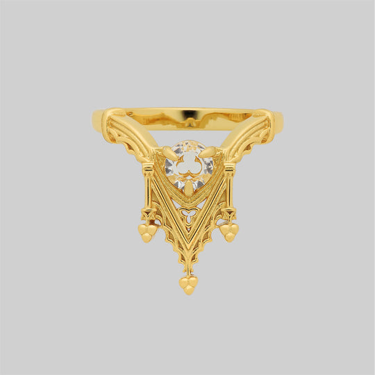 RELIQUARY. Gothic Trefoil Glass Ring - Gold