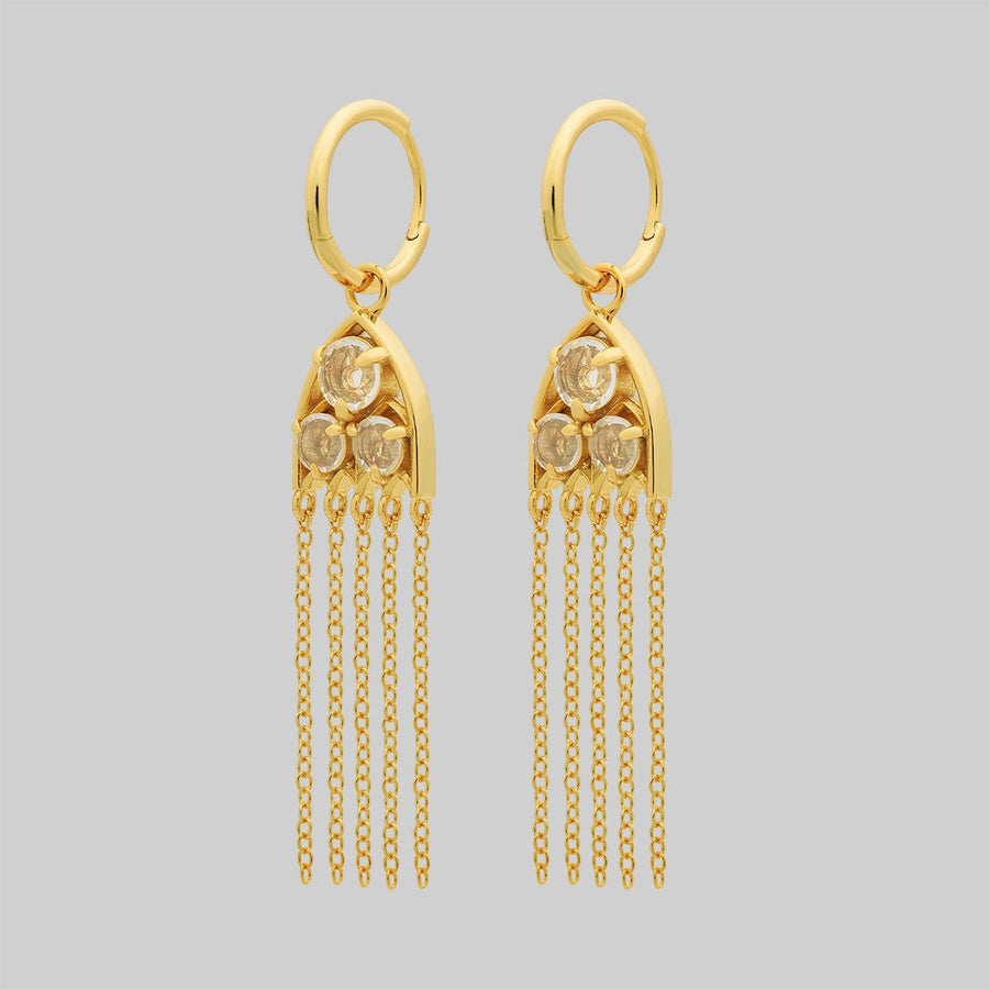 REVERENT. Gothic Window Glass Drop Earrings - Gold Gold Glass Drop Earrings Gothic Cathedral Window Style
