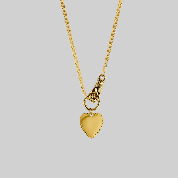 HAND OF GLORY. Grasping Heart Necklace Gold REGALROSE
