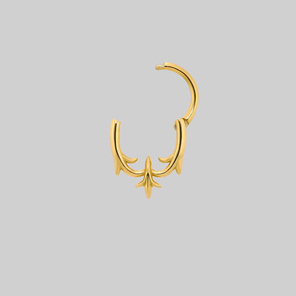 Hault gold heraldic lily septum clicker ring, clicker open