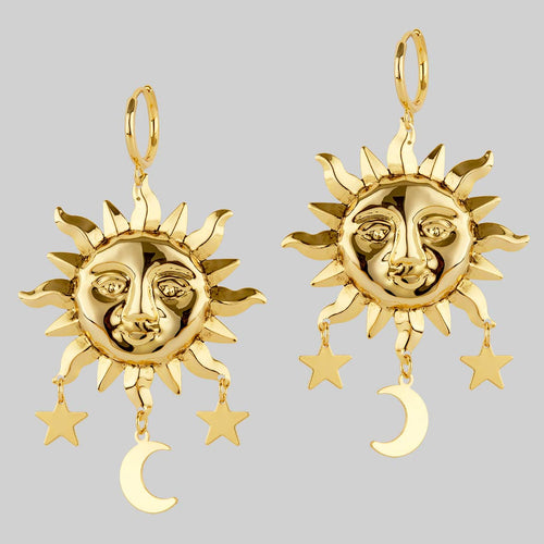 DAY TO NIGHT. Sun & Moon Hoop Earrings - Gold