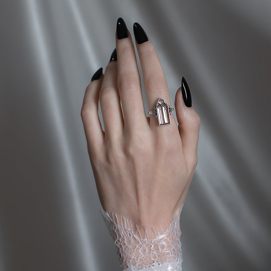 Gothic Glass Window Silver Ring Cathedral Design