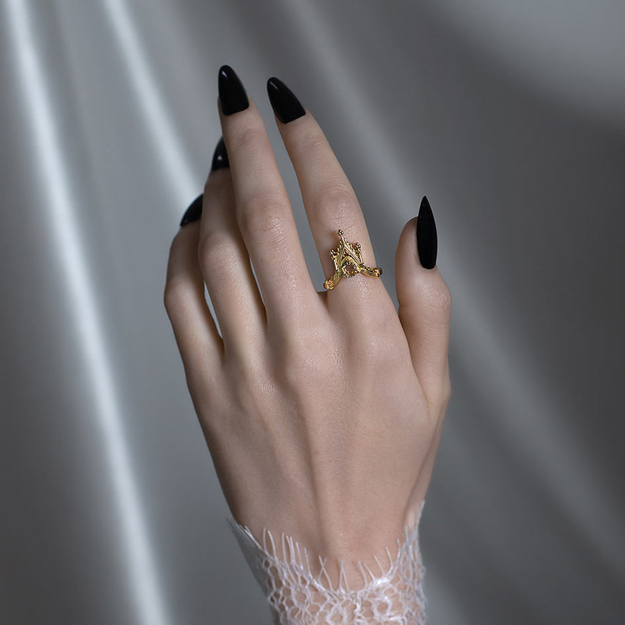 Gold Gothic Trefoil Glass Window Ring