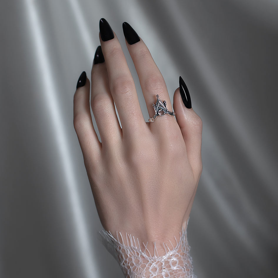 Gothic Trefoil Ring in Silver Glass Window Design