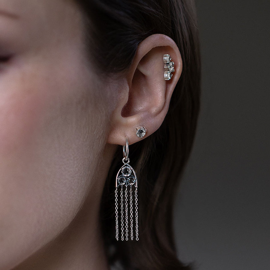 REVERENT. Gothic Window Glass Drop Earrings - Silver Silver Cathedral Window Drop Earrings Gothic Glass Design