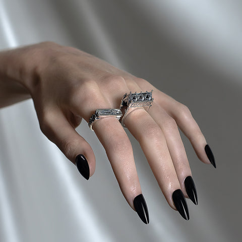 sacrarium double ring silver gold cathedral tracery ornamental gothic catacomb ring