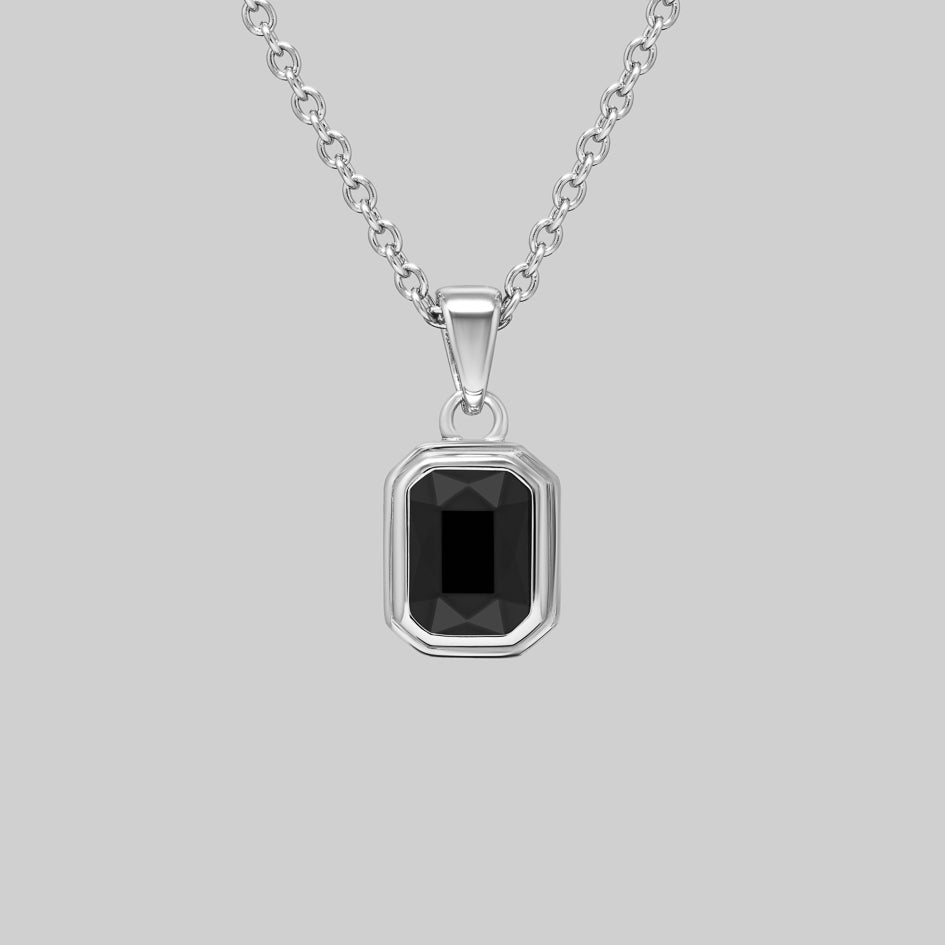 Sterling silver cremation necklace with an emerald cut black Onyx pendant