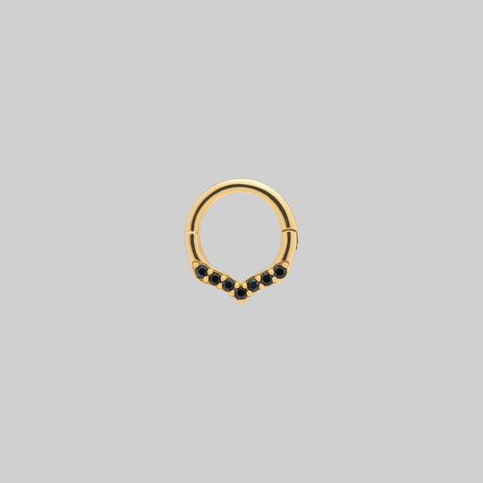 IZZY. Black Spinel Chevron Septum Clicker Ring - Gold