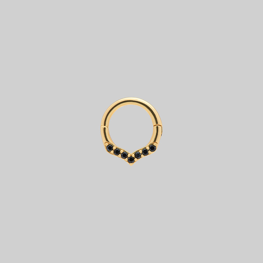 IZZY. Black Spinel Chevron Septum Clicker Ring - Gold