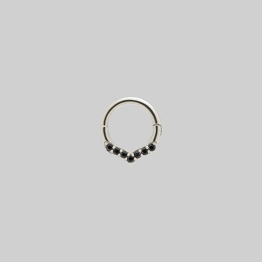 IZZY. Black Spinel Chevron Septum Clicker Ring - Silver