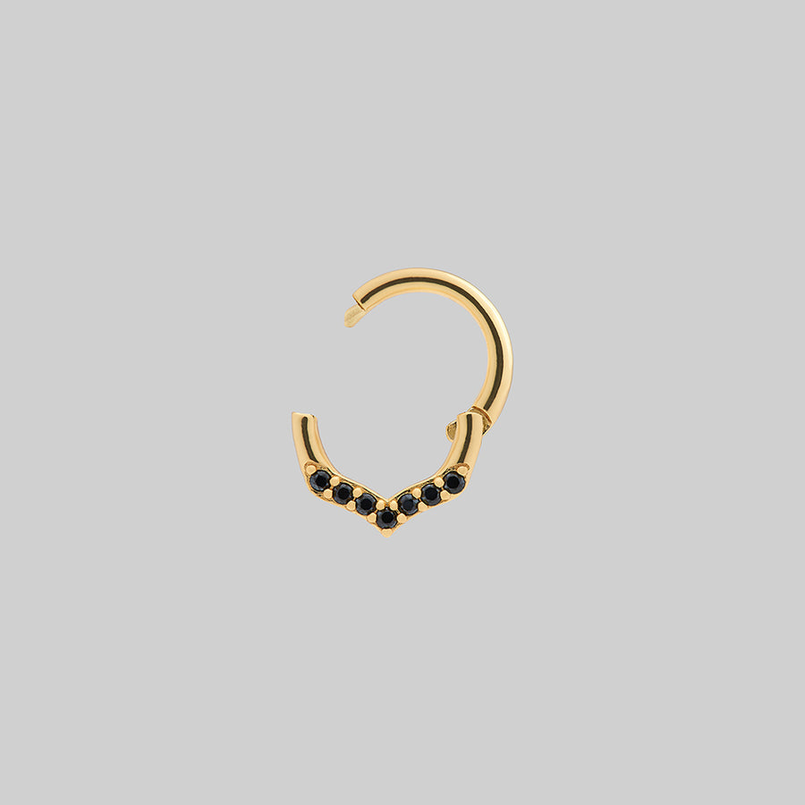 IZZY. Black Spinel Chevron Septum Clicker Ring - Gold gold black stone chevron gothic septum clicker ring