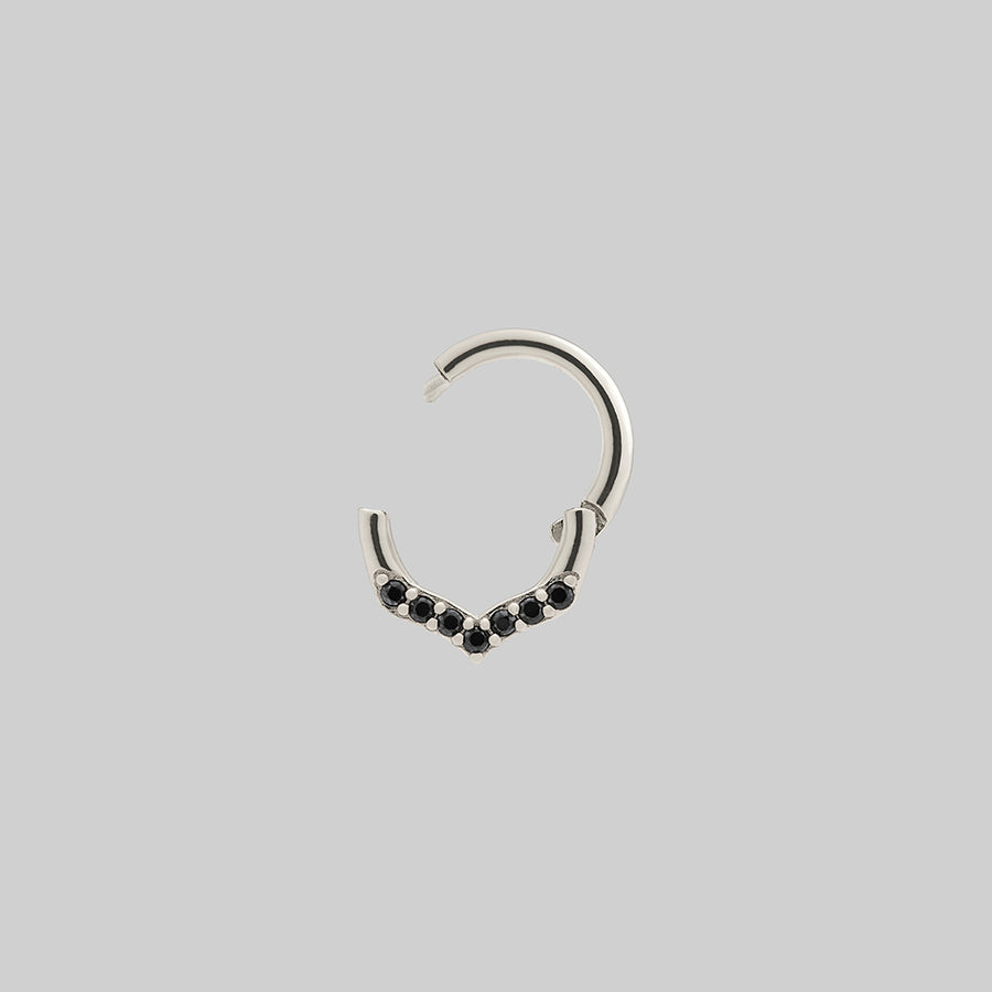IZZY. Black Spinel Chevron Septum Clicker Ring - Silver silver black stone chevron septum clicker