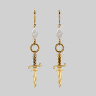dagger kite pearl hoop earrings twisted gold