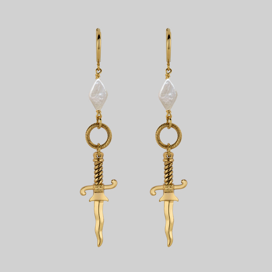 LAWLESS. Dagger and Pearl Hoop Earrings - Gold