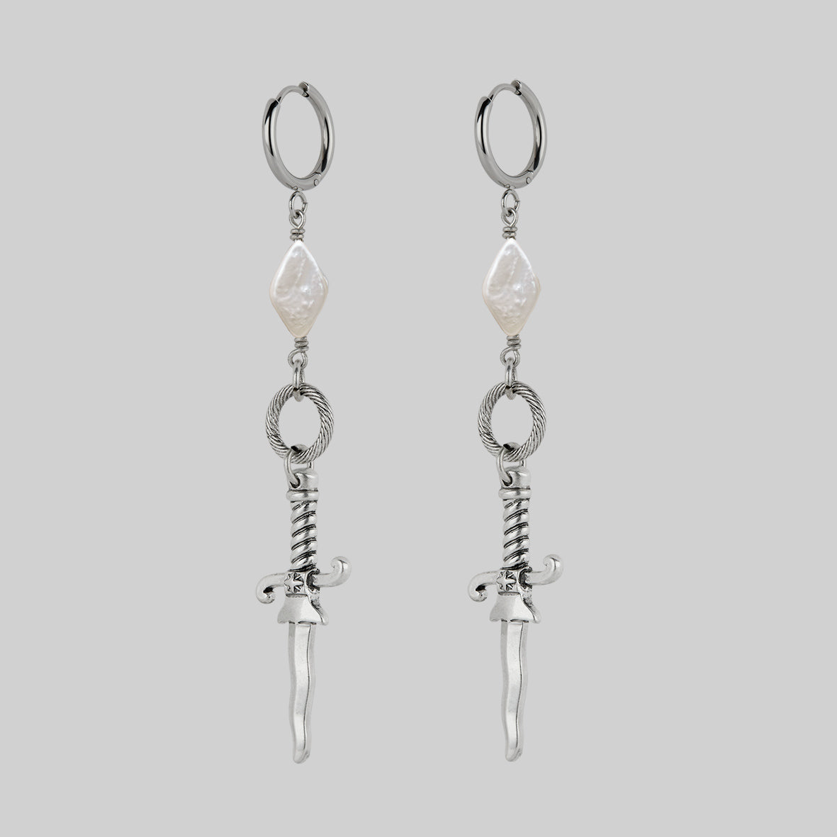 dagger kite pearl hoop earrings twisted silver