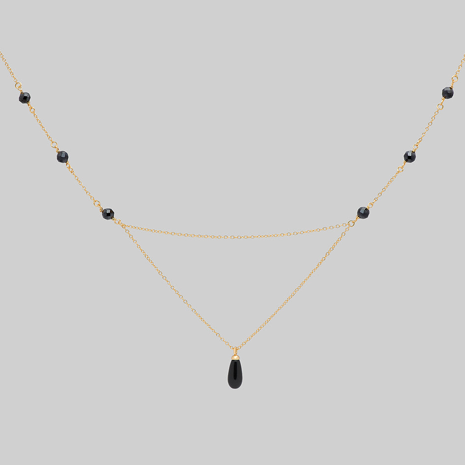 gold black bead gothic dainty necklace