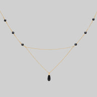 gold black bead gothic dainty necklace