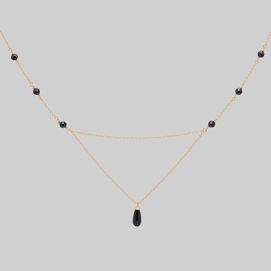 LEONA. Black Glass Droplet Necklace - Gold