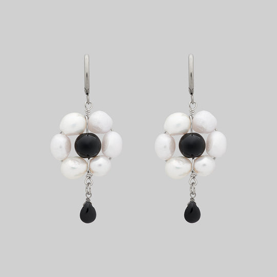 LILLIAN. Pearl Daisy Hoop Earrings - Silver