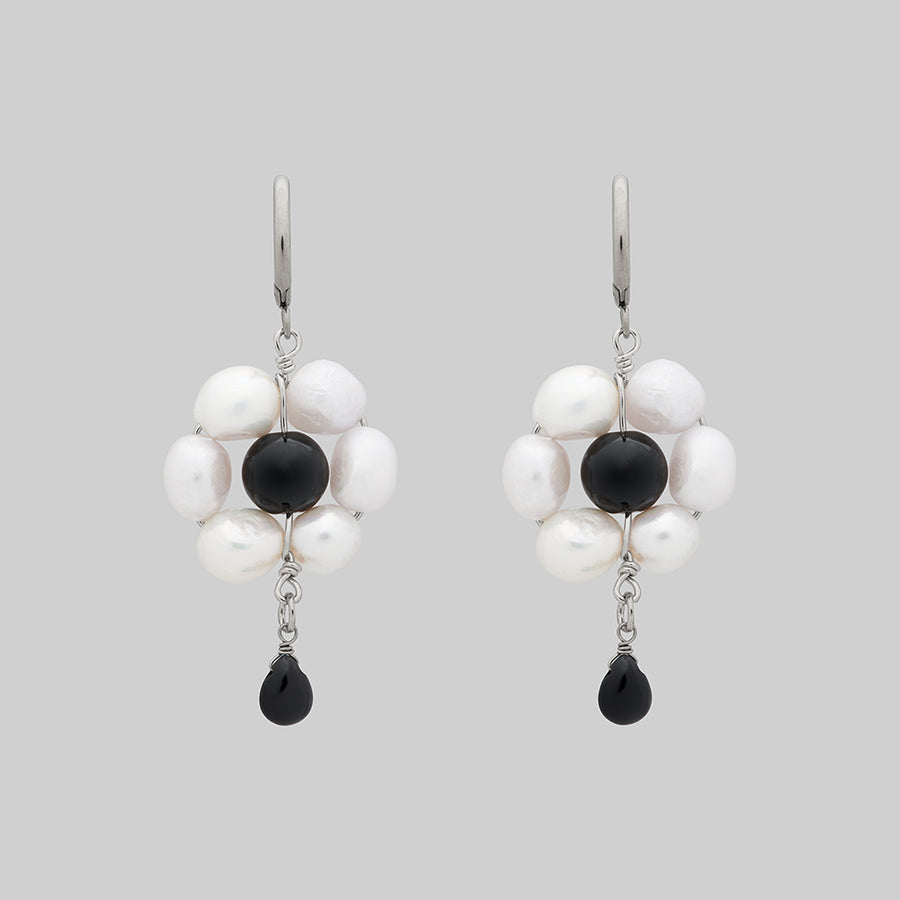 silver pearl bead gothic whimsical earrings