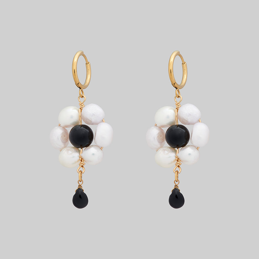 LILLIAN. Pearl Daisy Hoop Earrings - Gold gold pearl black daisy hoop earrings