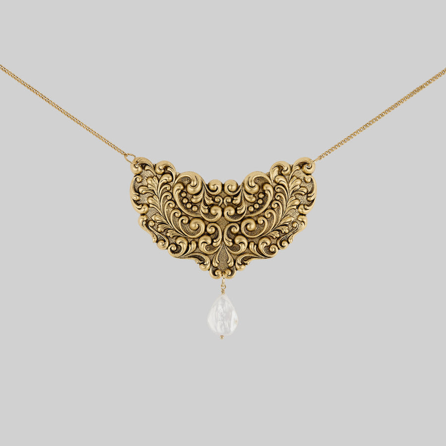 LONGLOST. Ornamental Teardrop Pearl Necklace - Gold