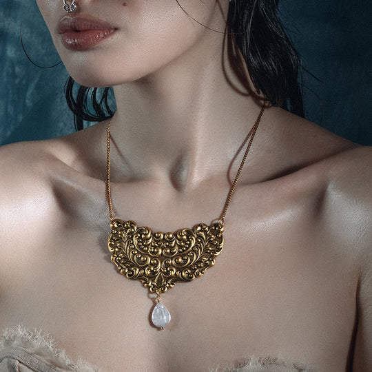 LONGLOST. Ornamental Teardrop Pearl Necklace - Gold