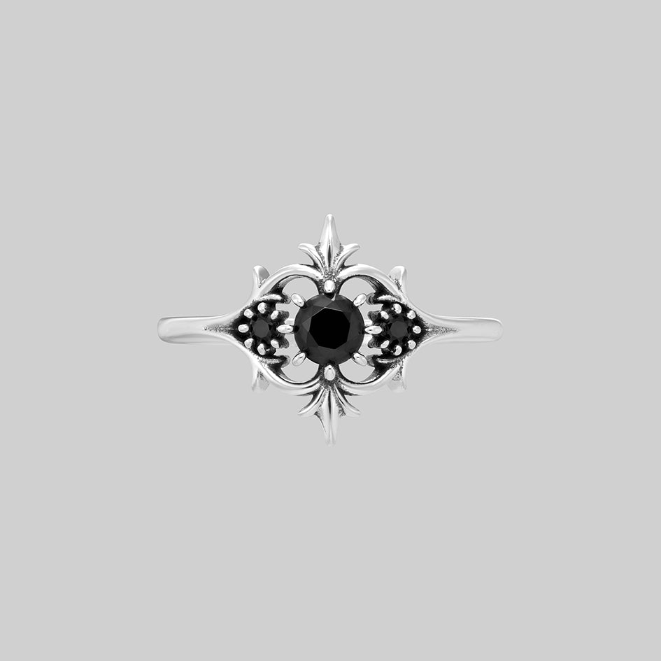 Lorin silver black onyx trilogy ring, front view