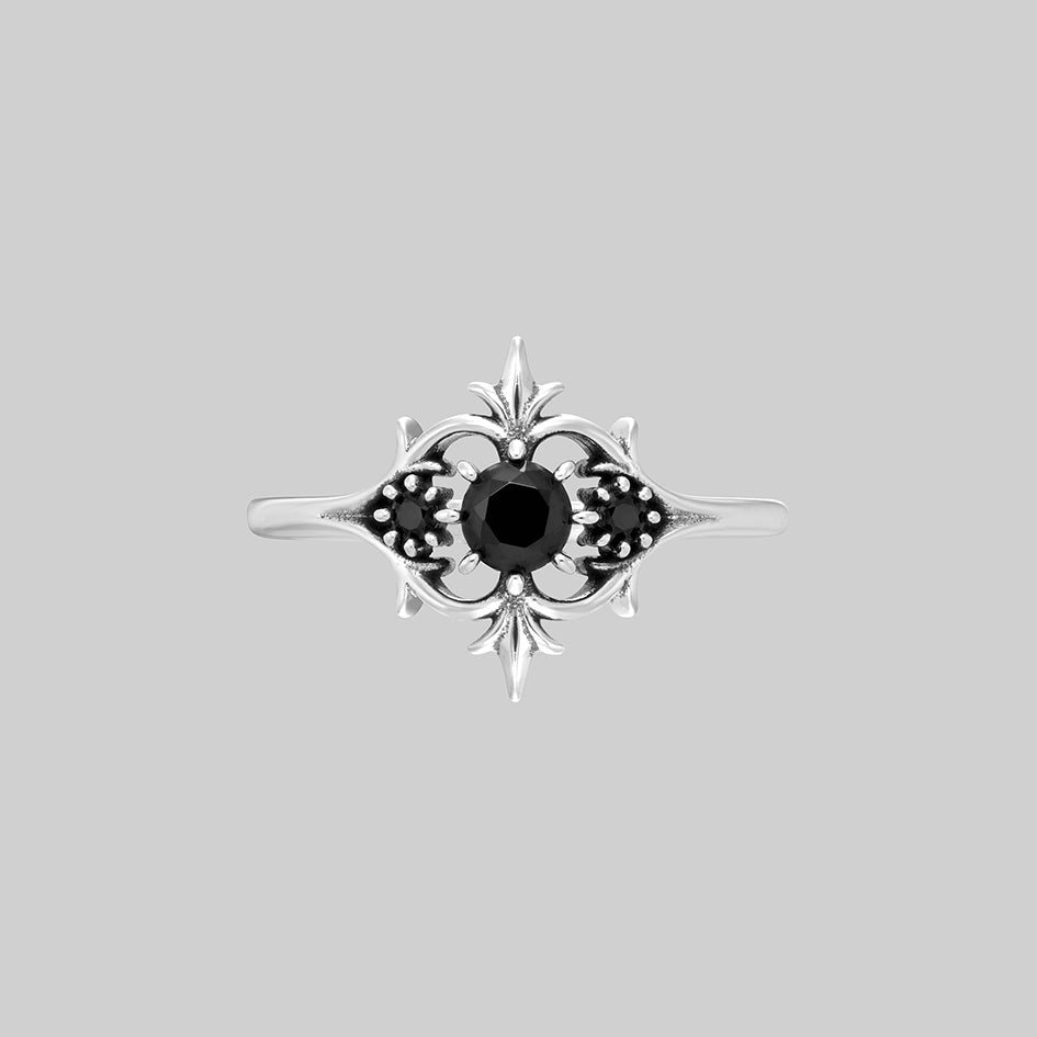 Lorin silver black onyx trilogy ring, front view