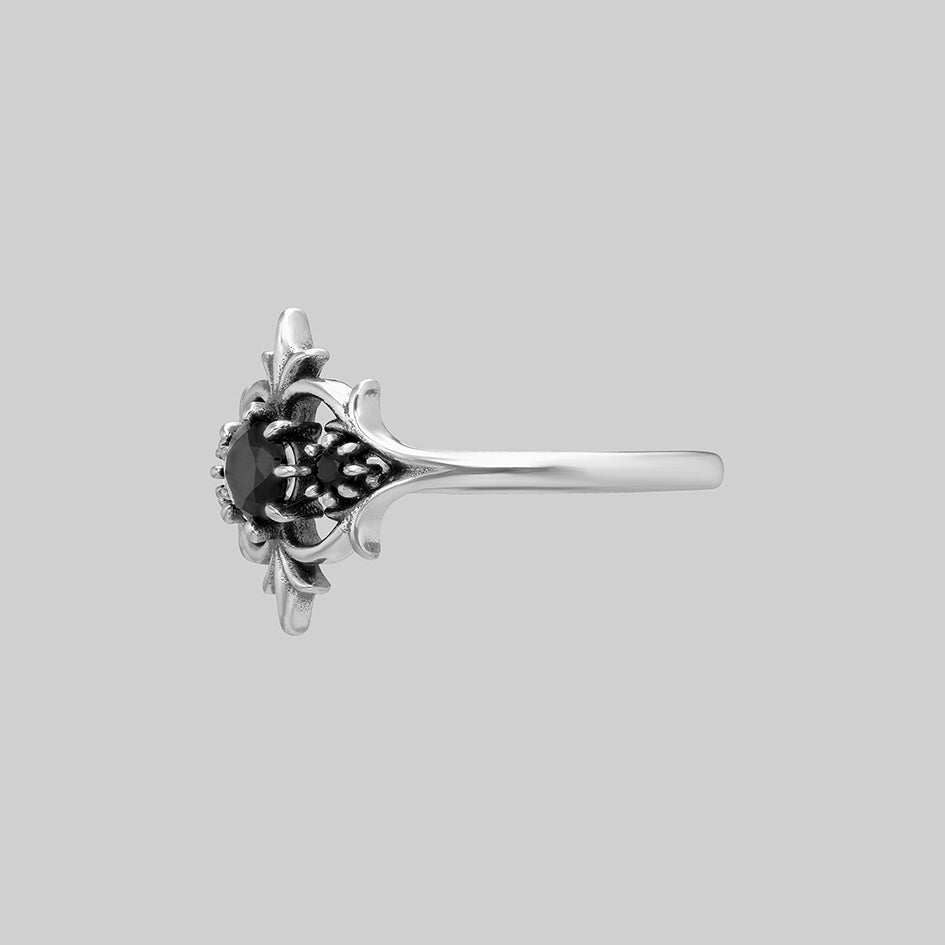 Lorin silver black onyx trilogy ring, side view