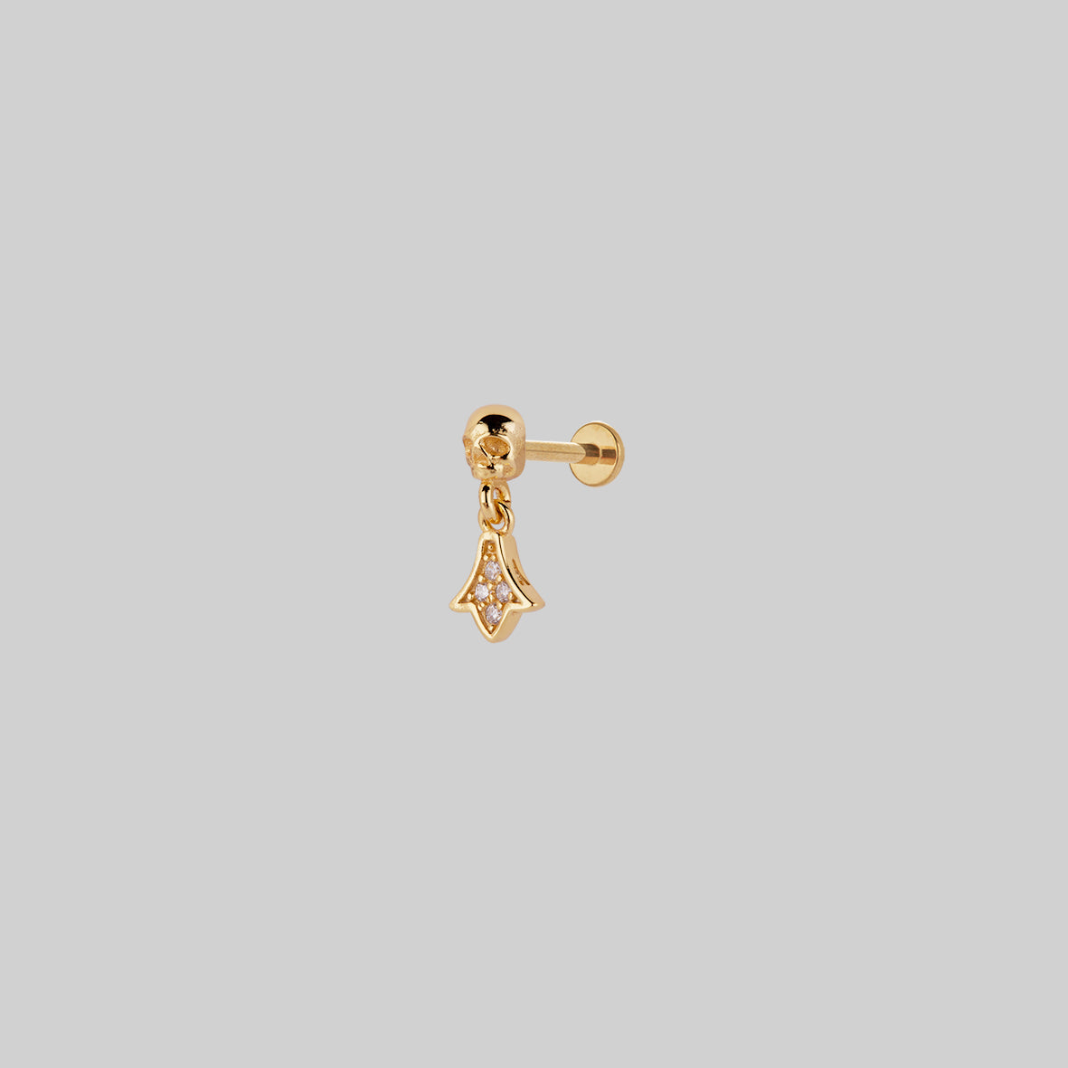skull and fan drop stud gold earring