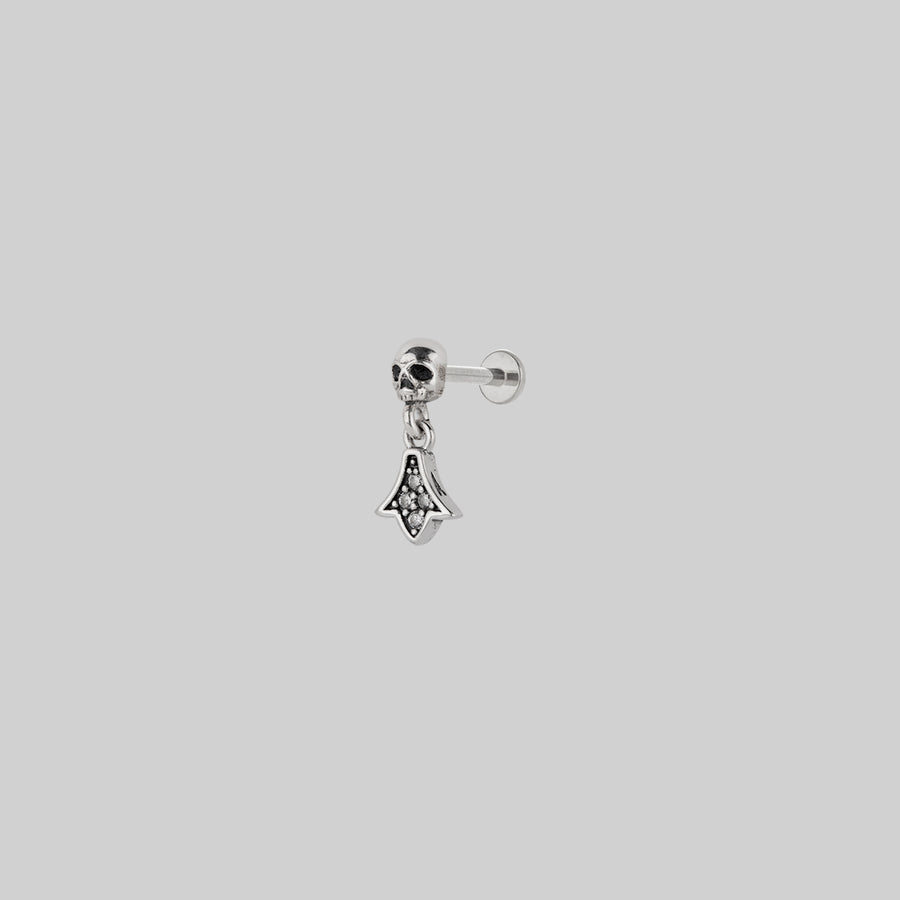 LUX. Skull & Fan Drop Stud Earring - Silver skull and fan drop stud silver earring