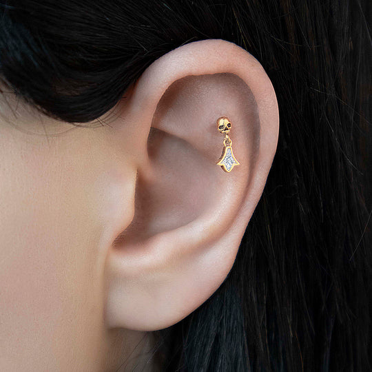 LUX. Skull & Fan Drop Stud Earring - Gold