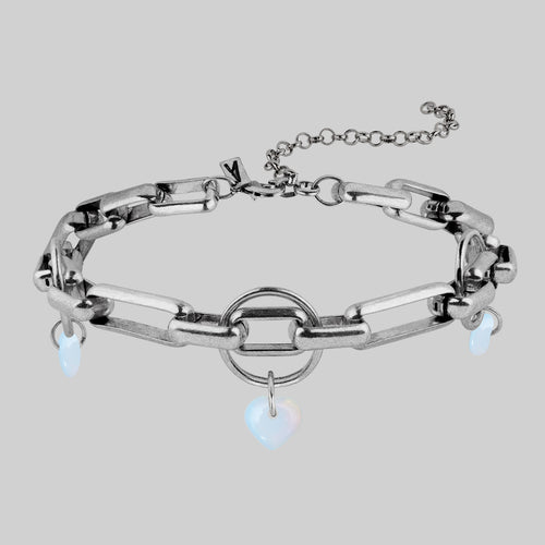 GLOBULAR. Chunky Link Chain Opalite Heart Collar - Silver