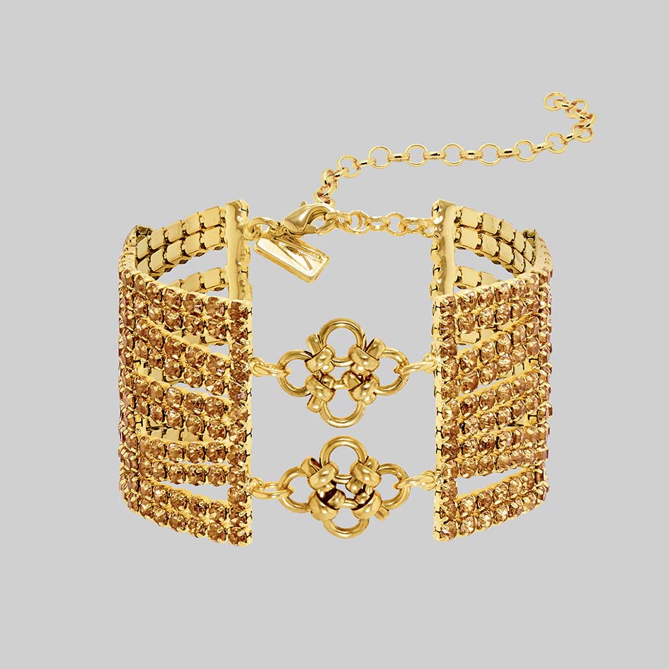 Maryse 18k gold plated light champagne cubic zirconia chainmail dazzle chain single bracelet
