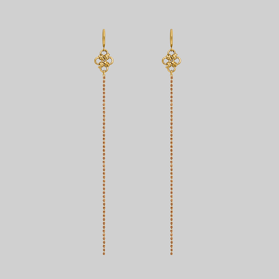 Maryse 18k gold plated light champagne cubic zirconia chainmail dazzle chain hoop earrings