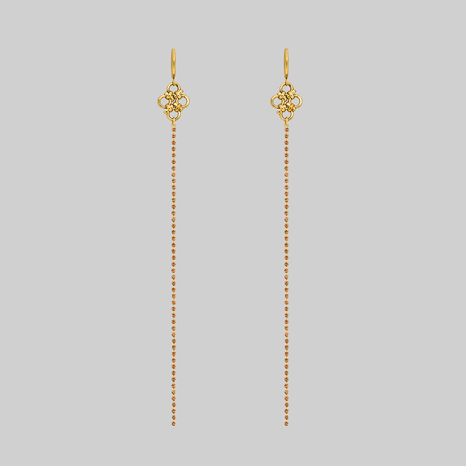 Maryse 18k gold plated chainmail hoop earrings with black agate drop chain