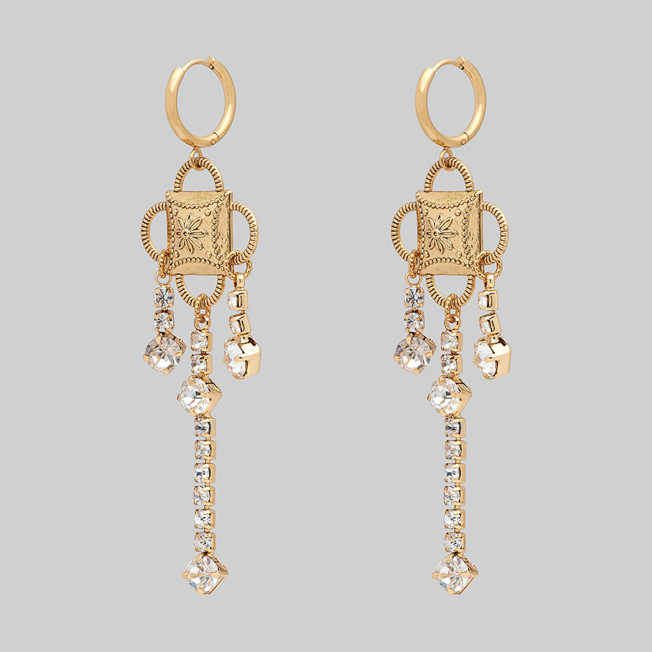 gold gothic sparkle hoop long earrings