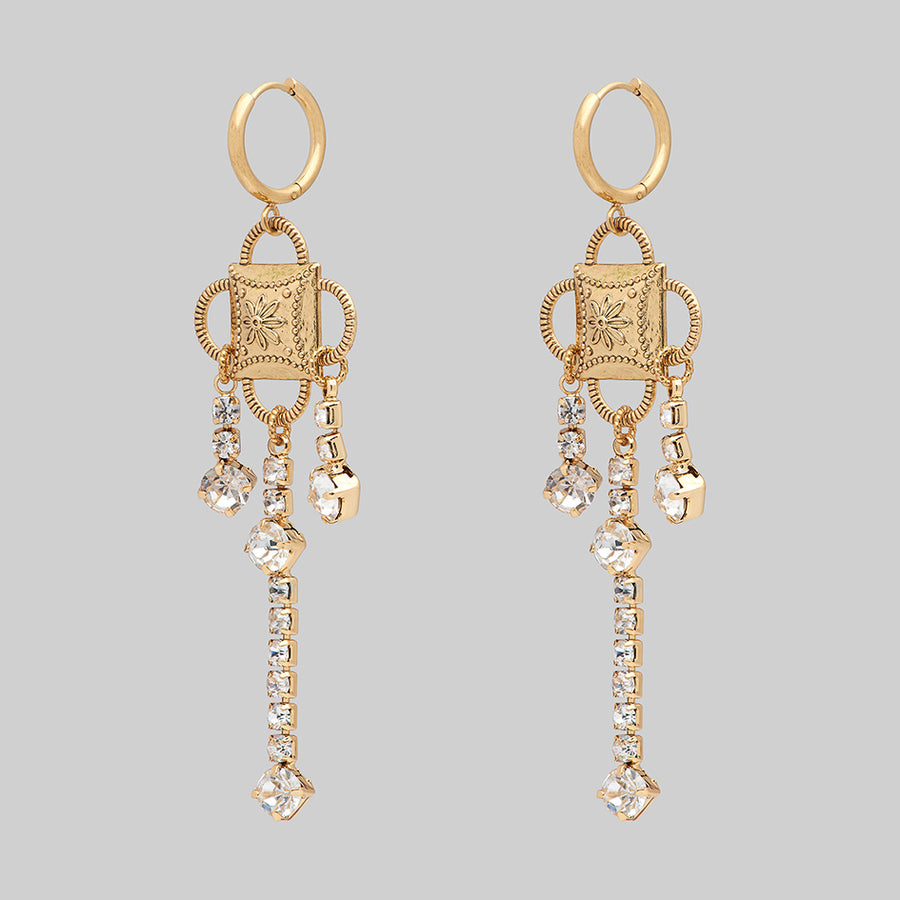MITZY. Trapeze Inspired Hoop Earrings - Gold gold gothic sparkle hoop long earrings