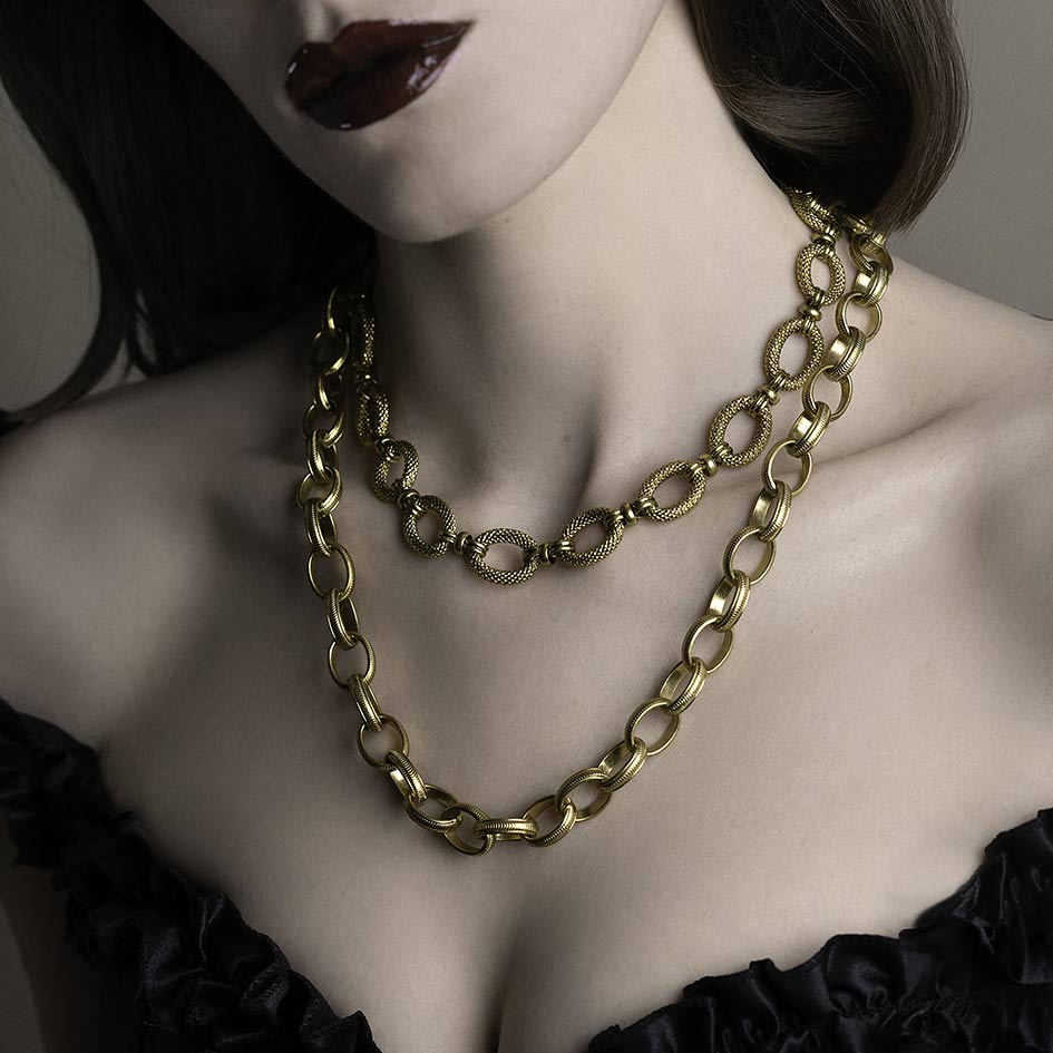 Gold textured chunky chain necklace gothic