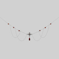 silver fleur-de-lis multi-drop red glass cz beads garnet collar