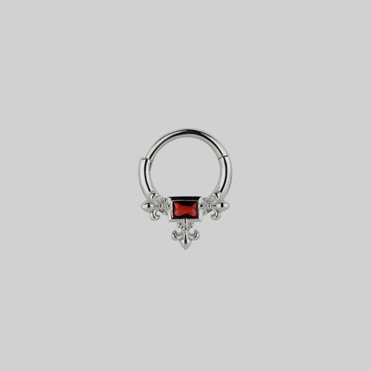 MUTINY. Medieval Garnet Septum Clicker Ring - Silver