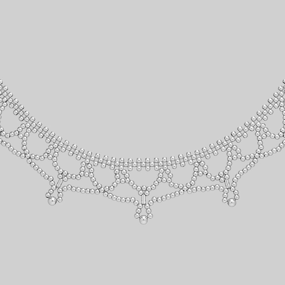 Ninette rhodium plated tracery metal beaded collar