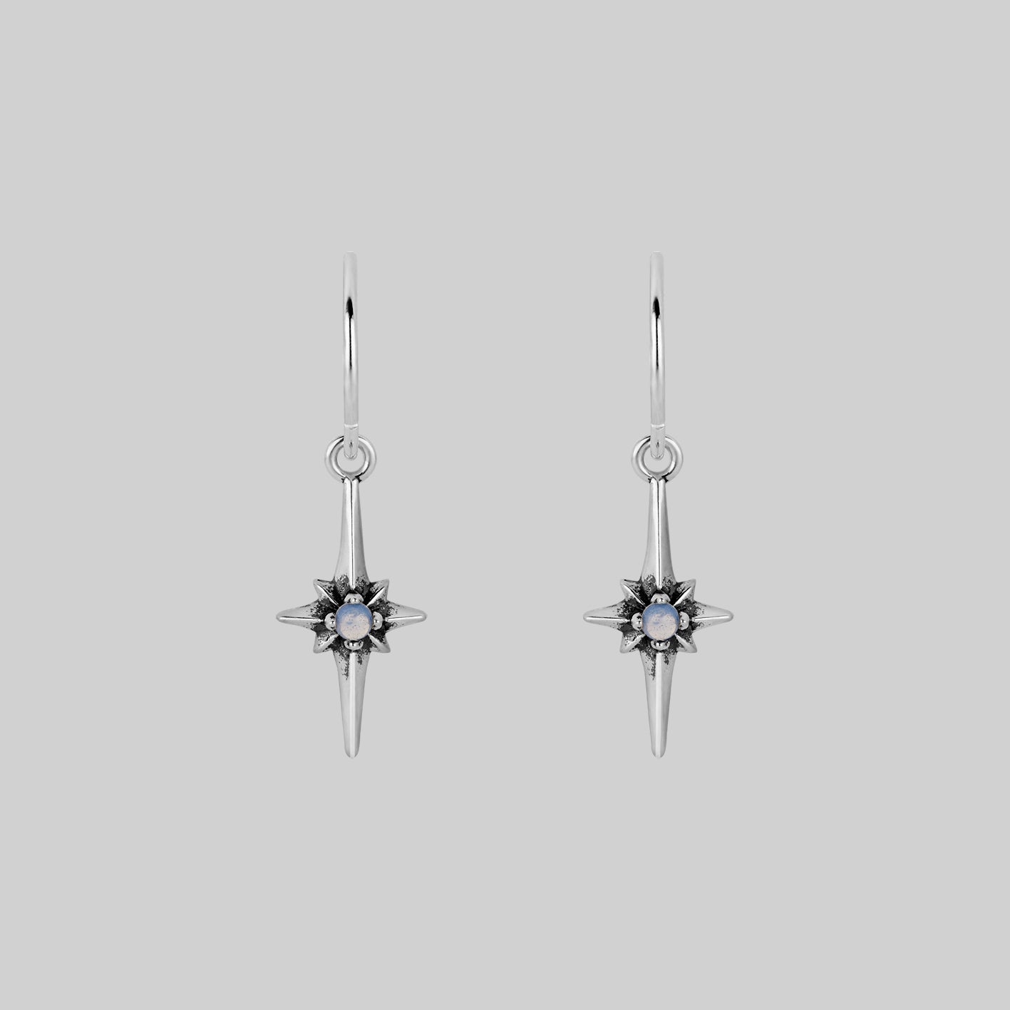 star flare opalite hoop earrings silver