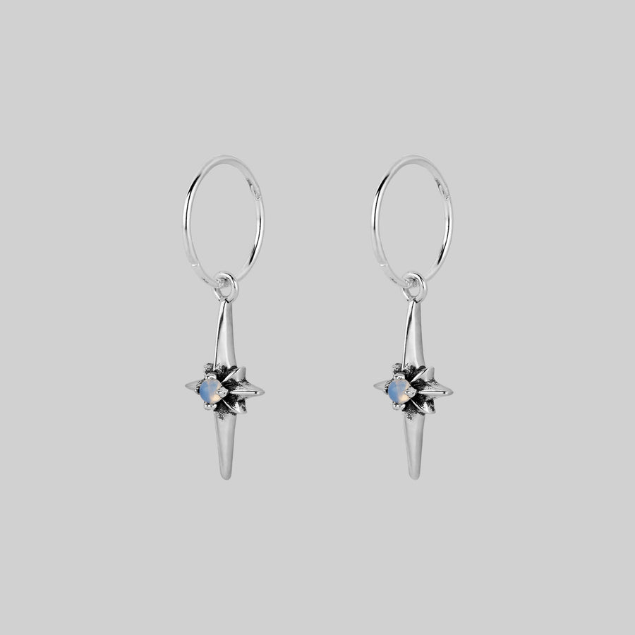 NOVA. Star Flare Opalite Hoop Earrings - Silver star flare opalite hoop earrings silver