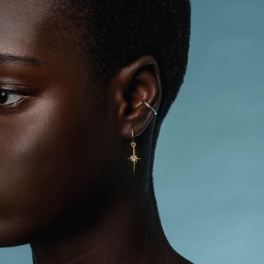 NOVA. Star Flare Opalite Hoop Earrings - Gold star flare opalite hoop earrings gold