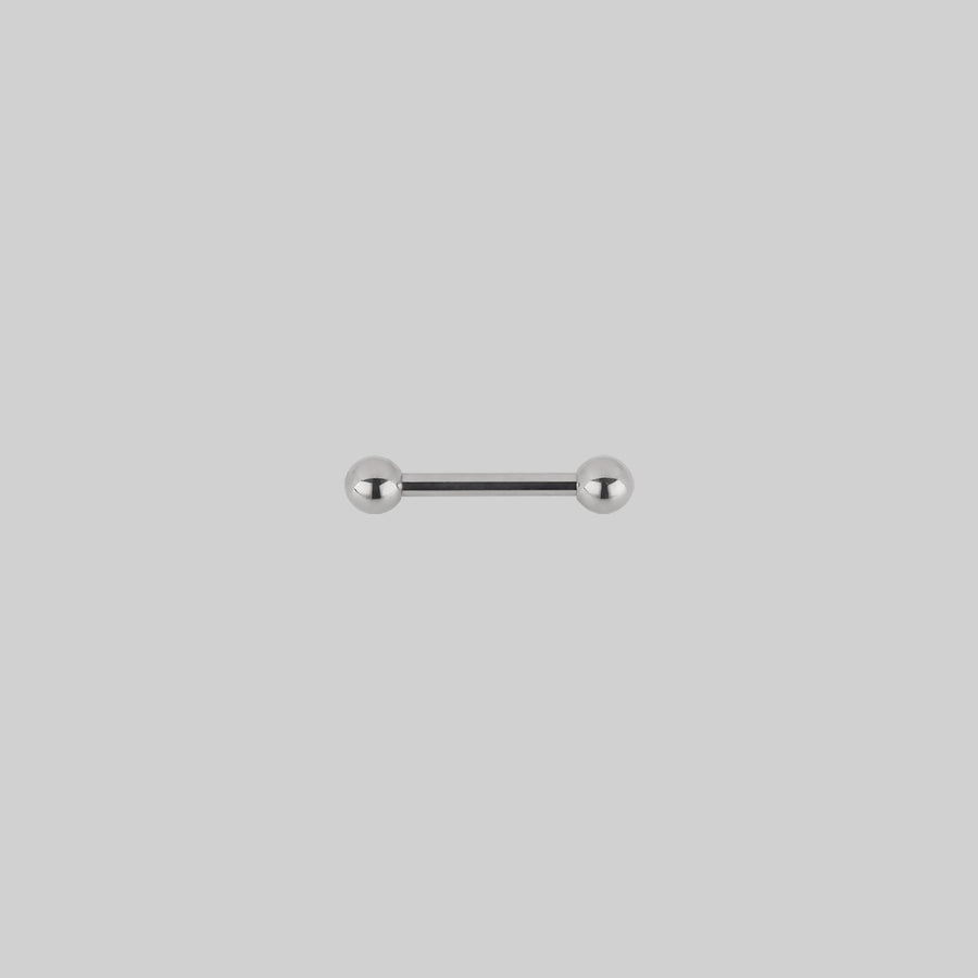 A straight titanium nipple piercing barbell with balls on each end