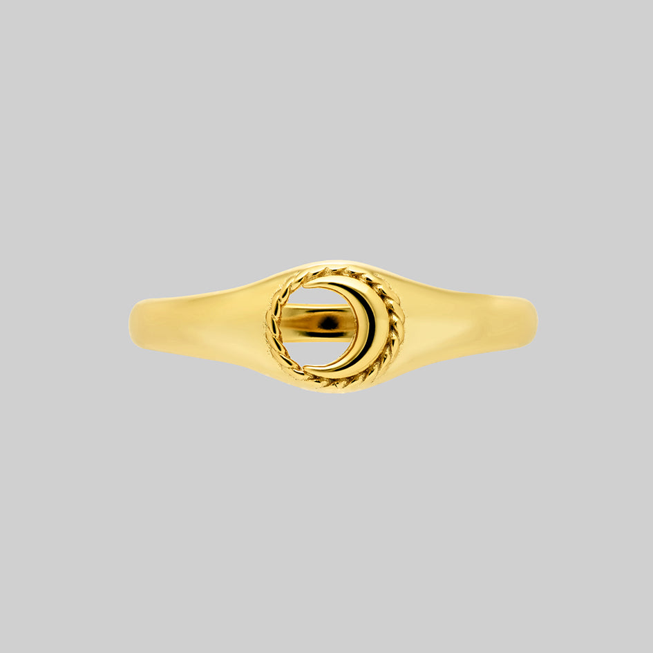 Gold crescent moon signet ring
