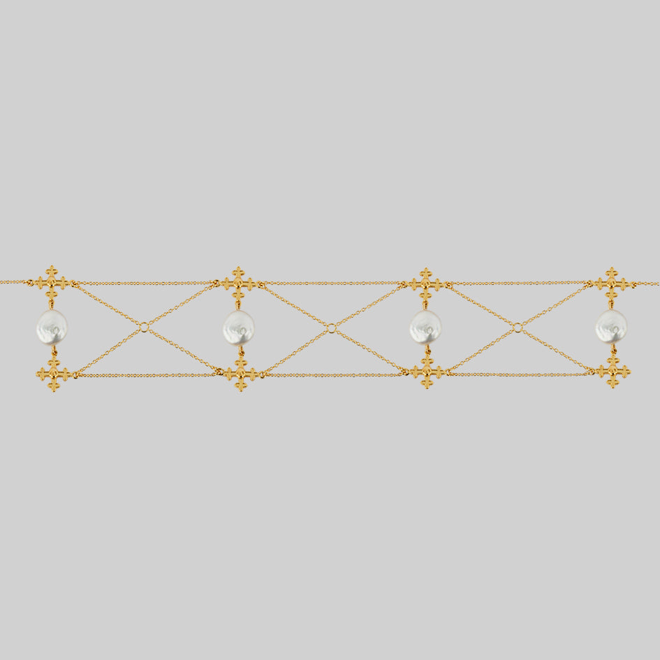 cross chain and pearl skull charm choker